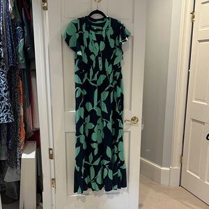 Maeve Green and Black Leaf Print Maxi Dress XS